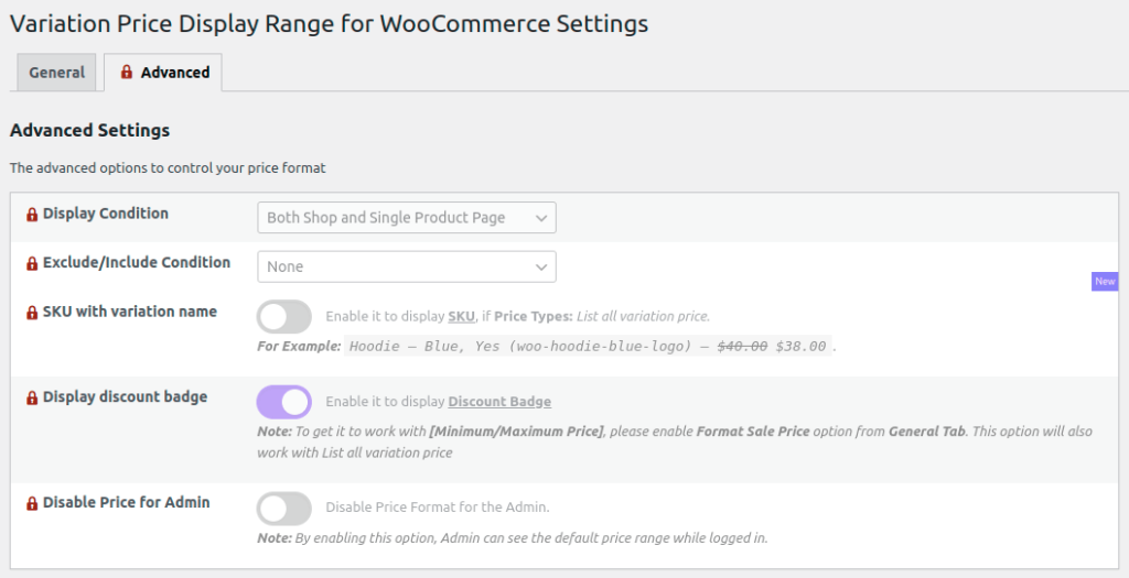 Advanced features of Variation Price Display Range for WooCommerce