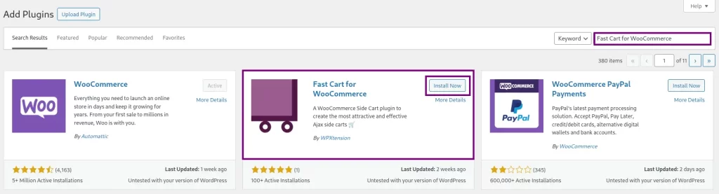 Activate Fast Cart for WooCommerce From the Search Result