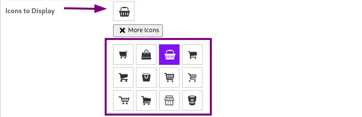 Currently selected floating cart icon and available options