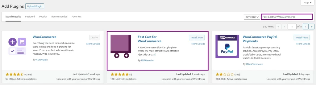 Fast Cart for WooCommerce on the Search Result